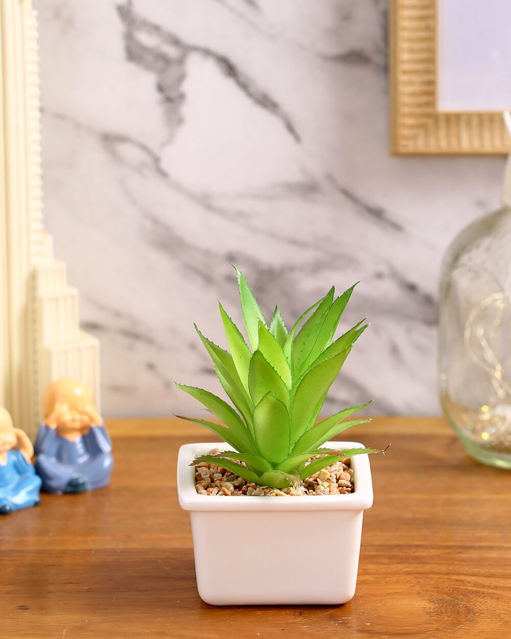 Fourwalls Artificial Succulent Plant with a Ceramic Pot (15 cm Tall)