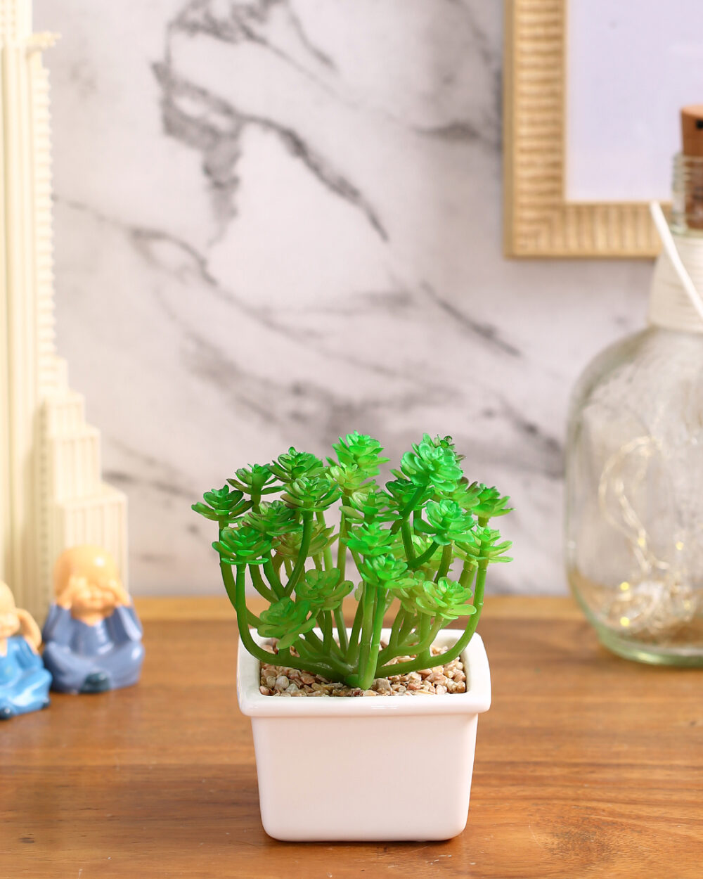 Fourwalls Artificial Succulent Plant with a Ceramic Pot (14.5 cm Tall)