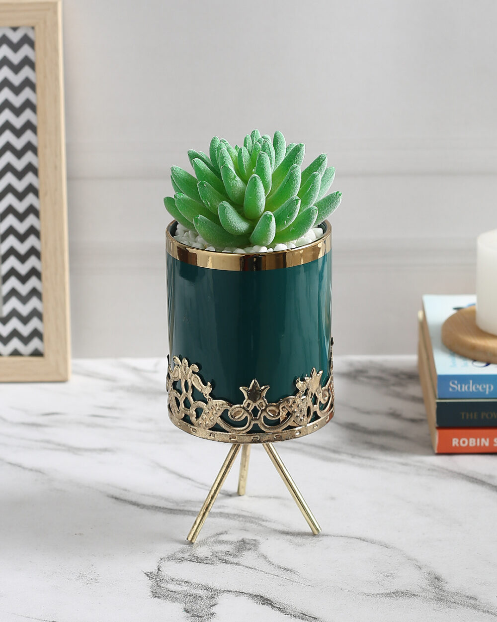 Fourwalls Stylish Succulent Plant in Green Pot (22.5 cm Tall)