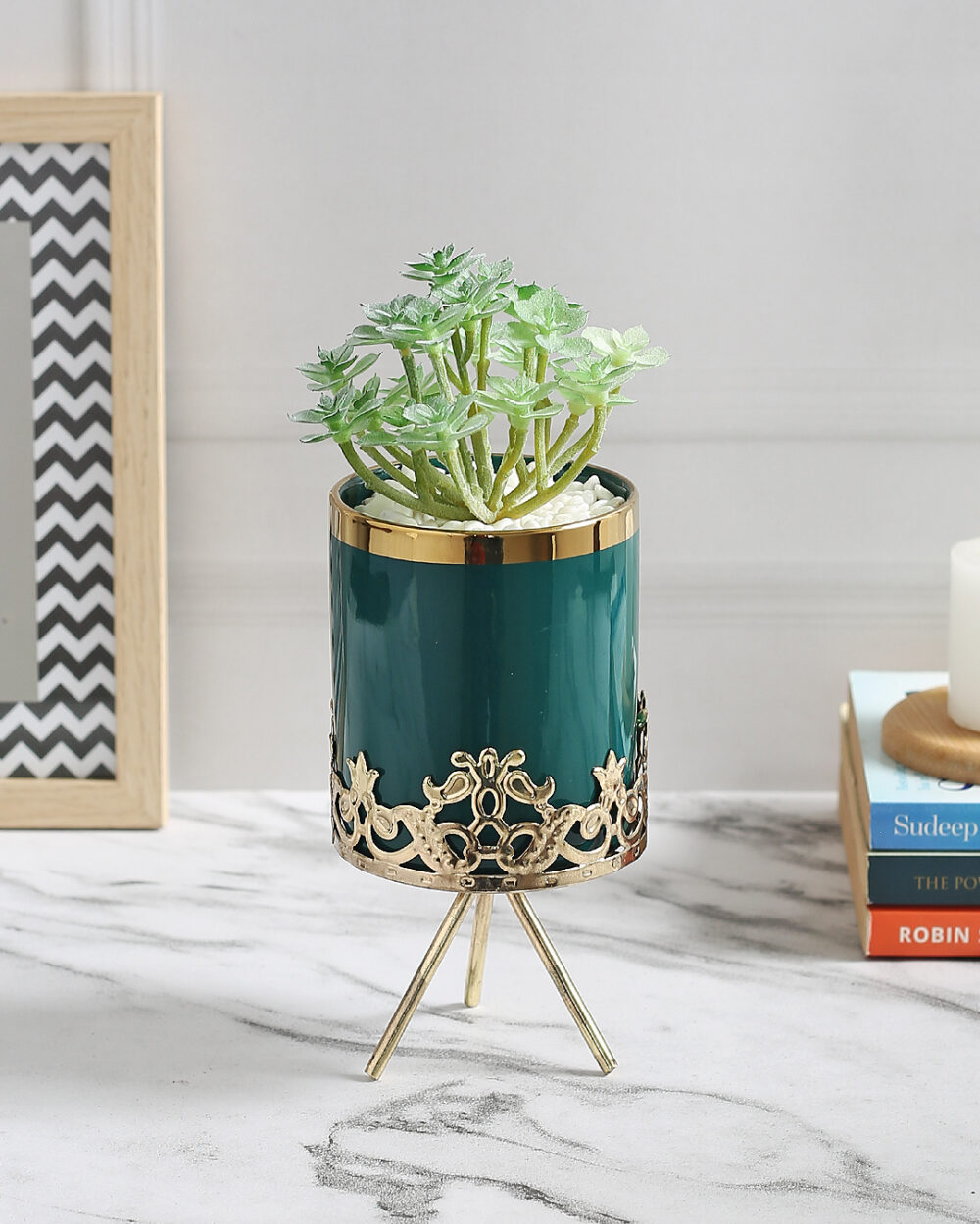 Fourwalls Stylish Succulent Plant in Green Pot (20 cm Tall)