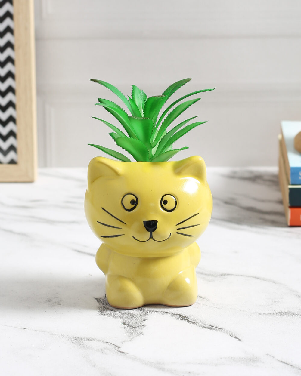 Fourwalls Bespoke Succulent Plant in Yellow Ceramic Pot (14 cm Tall)