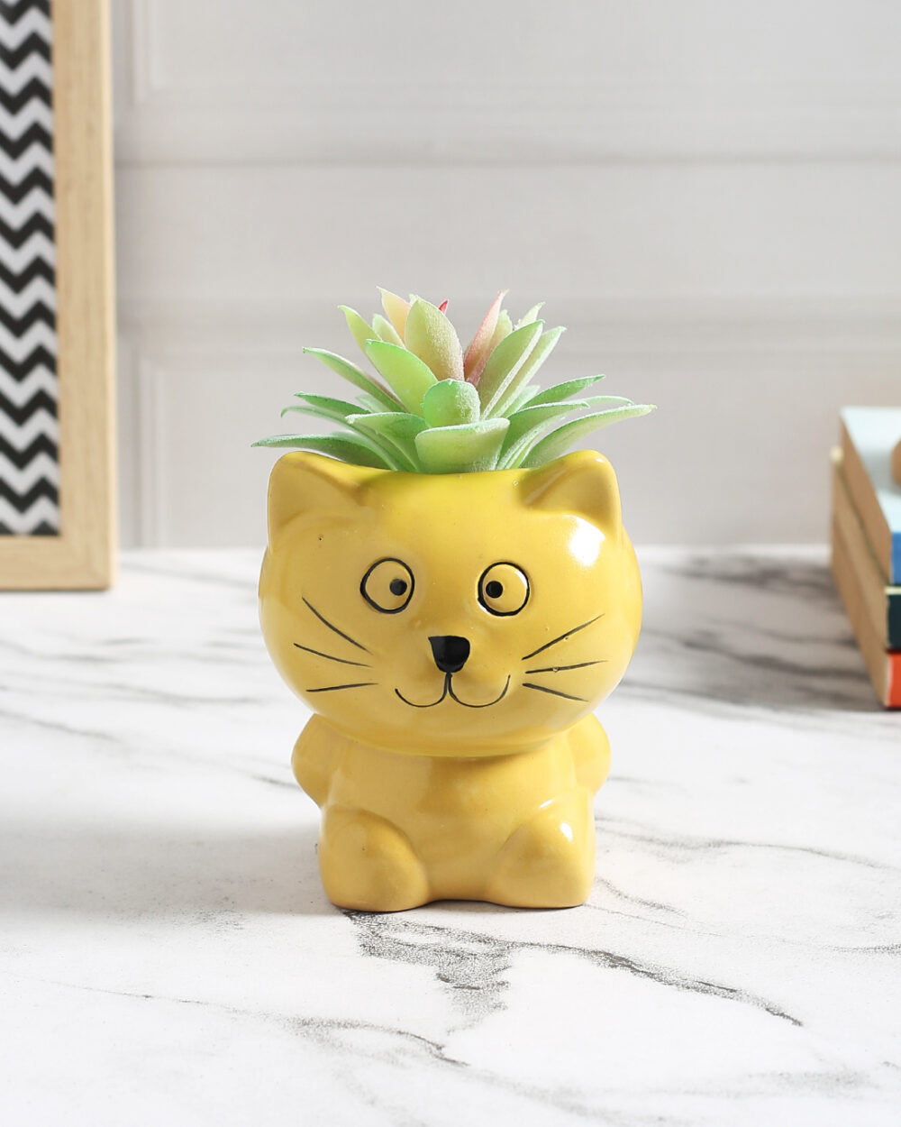 Fourwalls Bespoke Succulent Plant in Yellow Ceramic Pot (12 cm Tall)