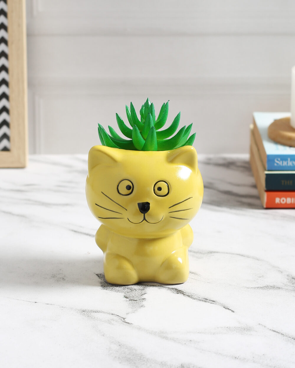 Fourwalls Bespoke Succulent Plant in Yellow Ceramic Pot (13.5 cm Tall)