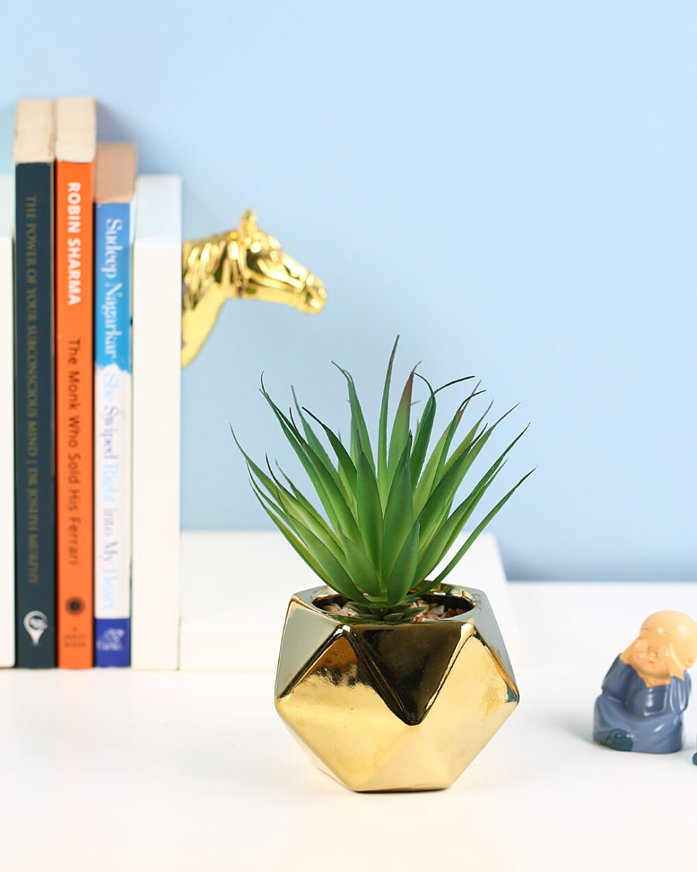 Fourwalls Bespoke Succulent Plant with Golden Pot (16 cm Tall)