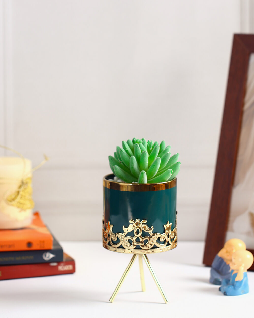 Fourwalls Elegant Succulent Plant with Tripod Stand (18 cm Tall)