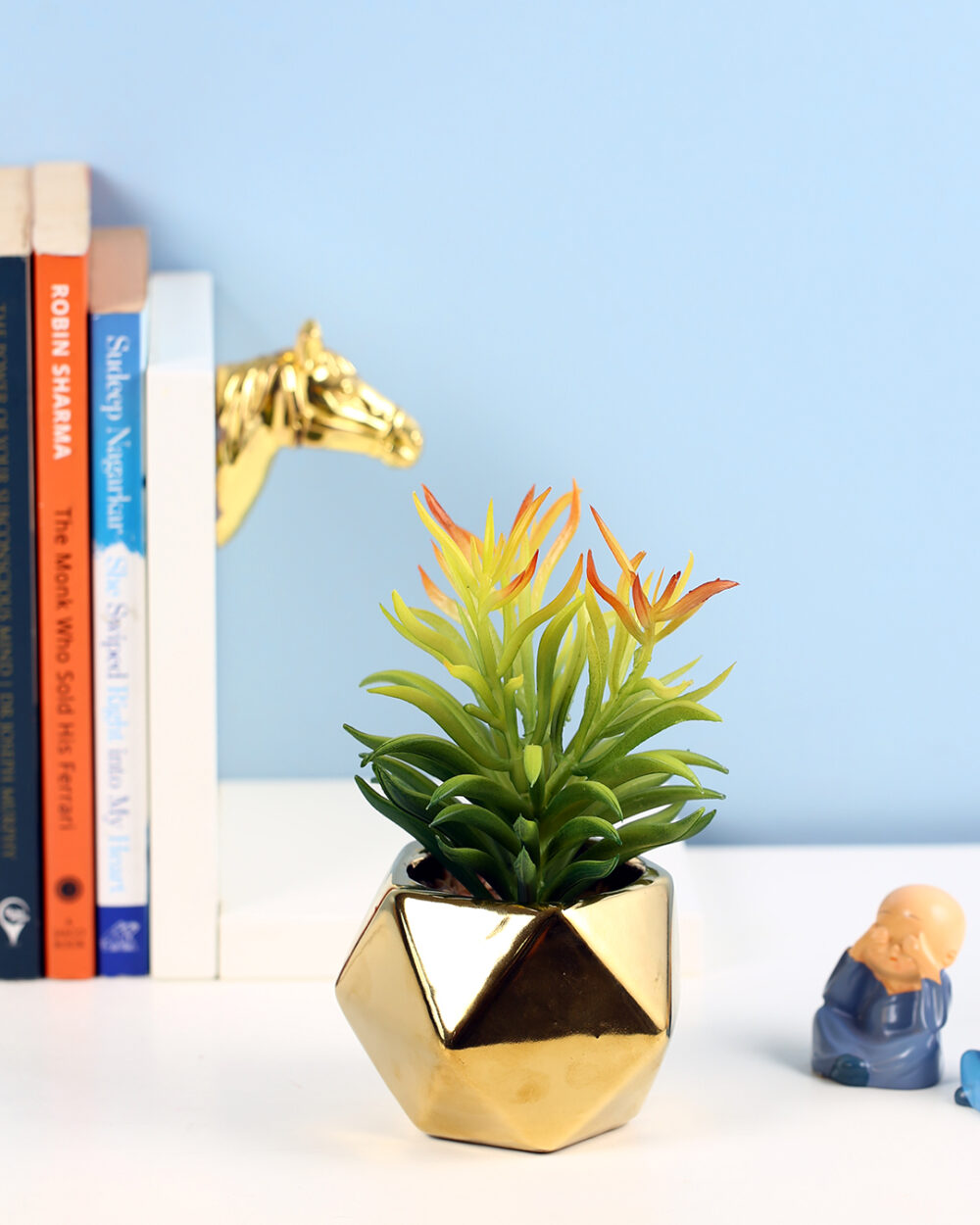 Fourwalls Bespoke Succulent Plant with Golden Pot (16 cm Tall)