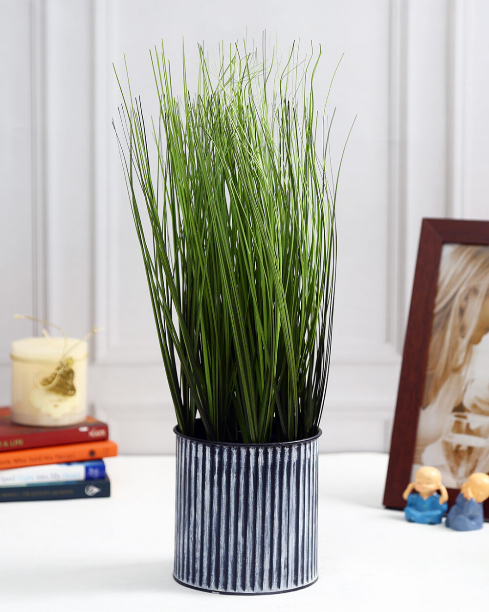 Fourwalls Onion Grass Plant in Metal Pot (48 cm Tall, Green)