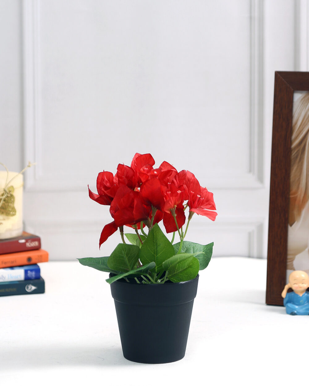 Fourwalls Artificial Bougainvillea Potted Plant in Plastic Pot (19 cm Tall)