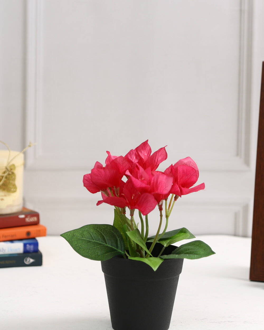 Fourwalls Artificial Bougainvillea Potted Plant in Plastic Pot (19 cm Tall)