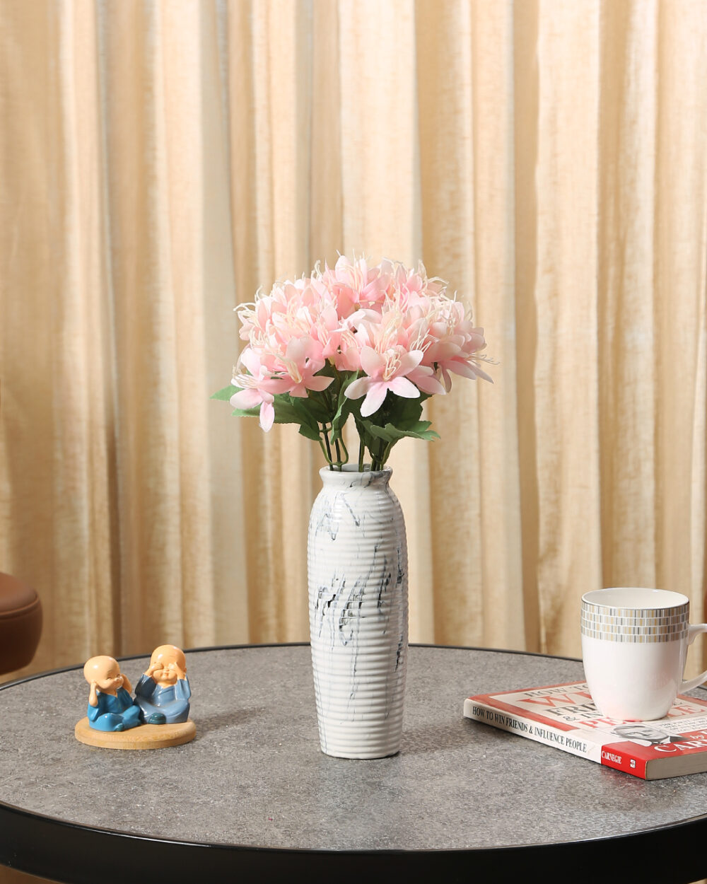 Fourwalls Elegant Daisy Bunch for Home Décor (33 cm Tall, 5 Heads, Beige)