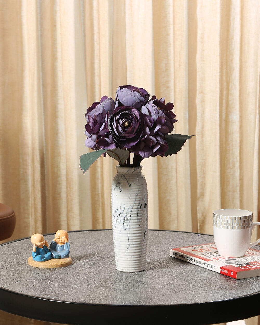 Fourwalls Premium Peony Flowers Bunch (33 cm Tall, 9 Heads, Purple)