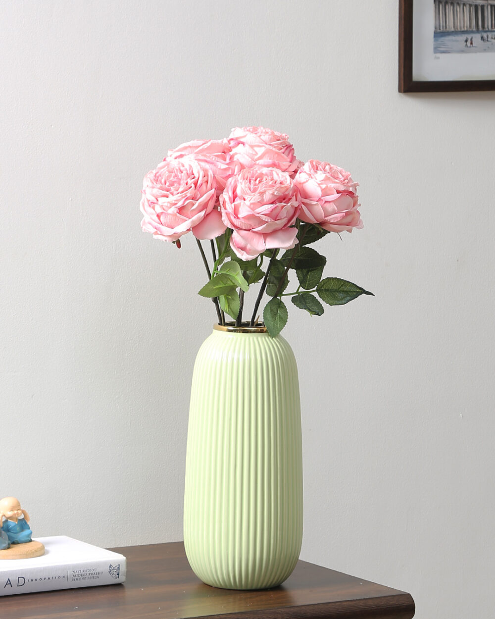 Fourwalls Elegant Dry Rose Bunch (63 cm Tall, 6 Heads, Pink)