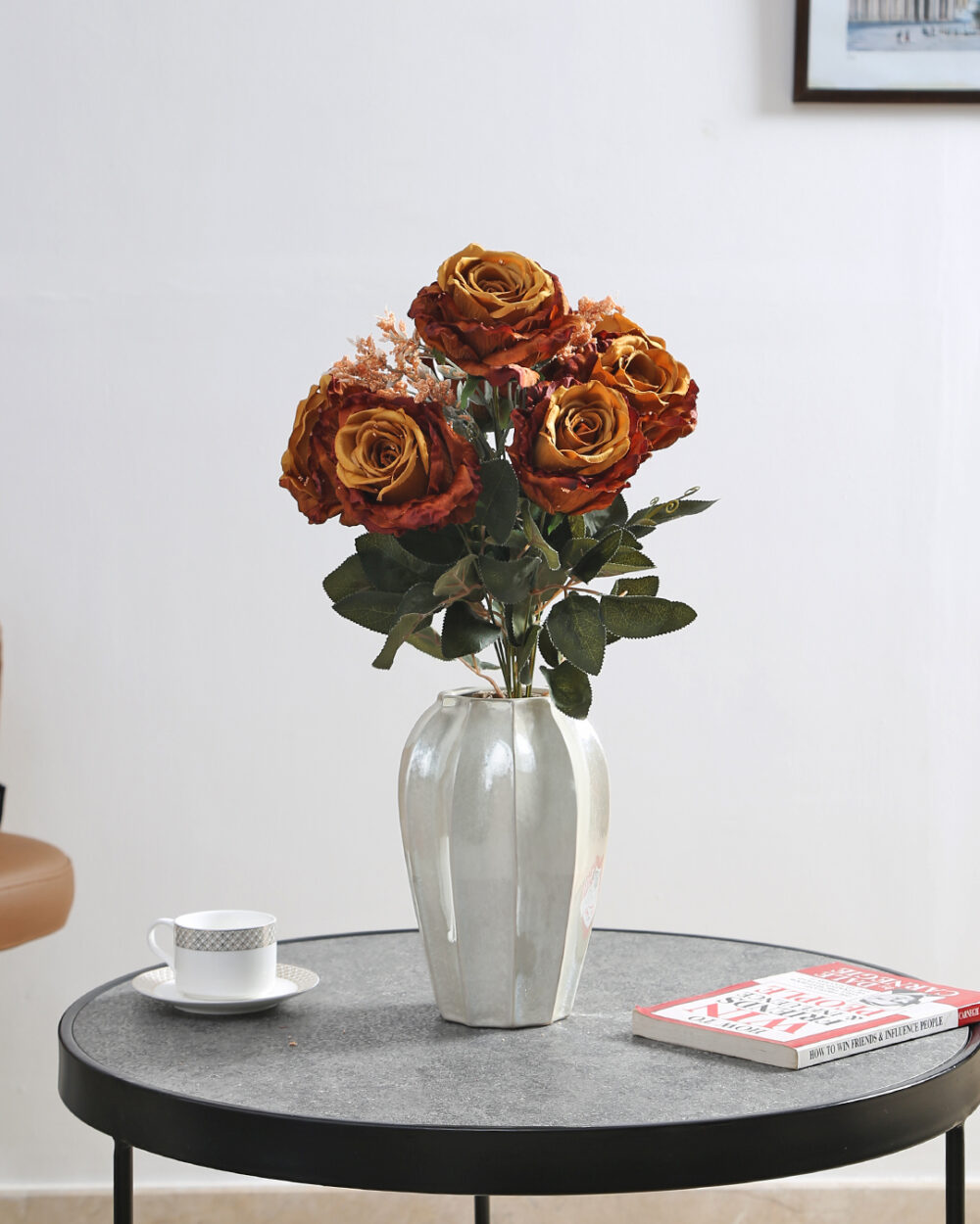 Fourwalls Premium Rose Flower Bunch (53 cm tall, 7 Heads, Brown)