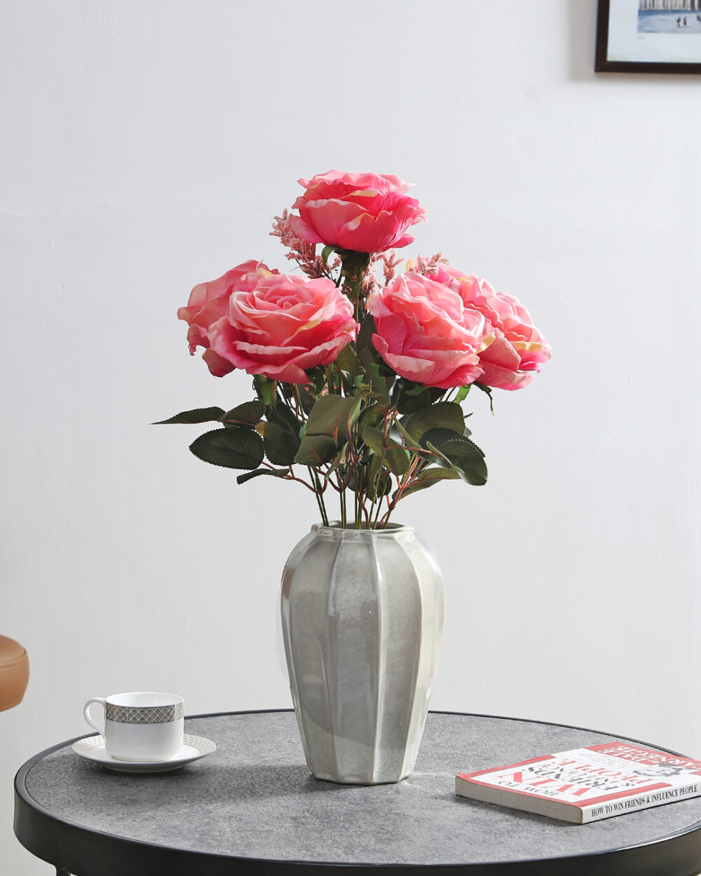 Fourwalls Premium Rose Flower Bunch (53 cm tall, 7 Heads, Dark/Pink)