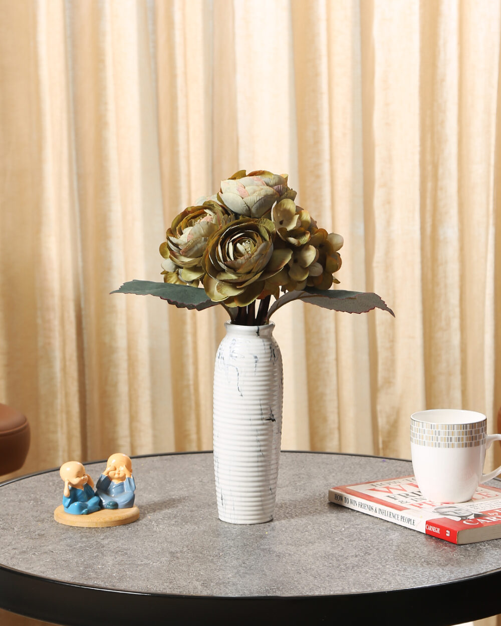 Fourwalls Premium Peony Flowers Bunch (33 cm Tall, 9 Heads, Green)