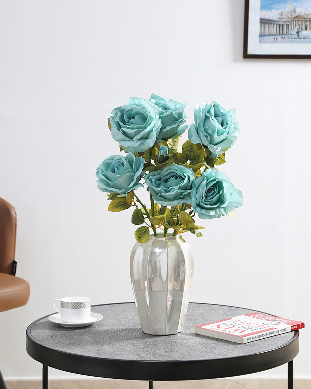 Fourwalls Beautiful Rose Flower Bunch  (51 cm tall, 9 Heads, Blue)