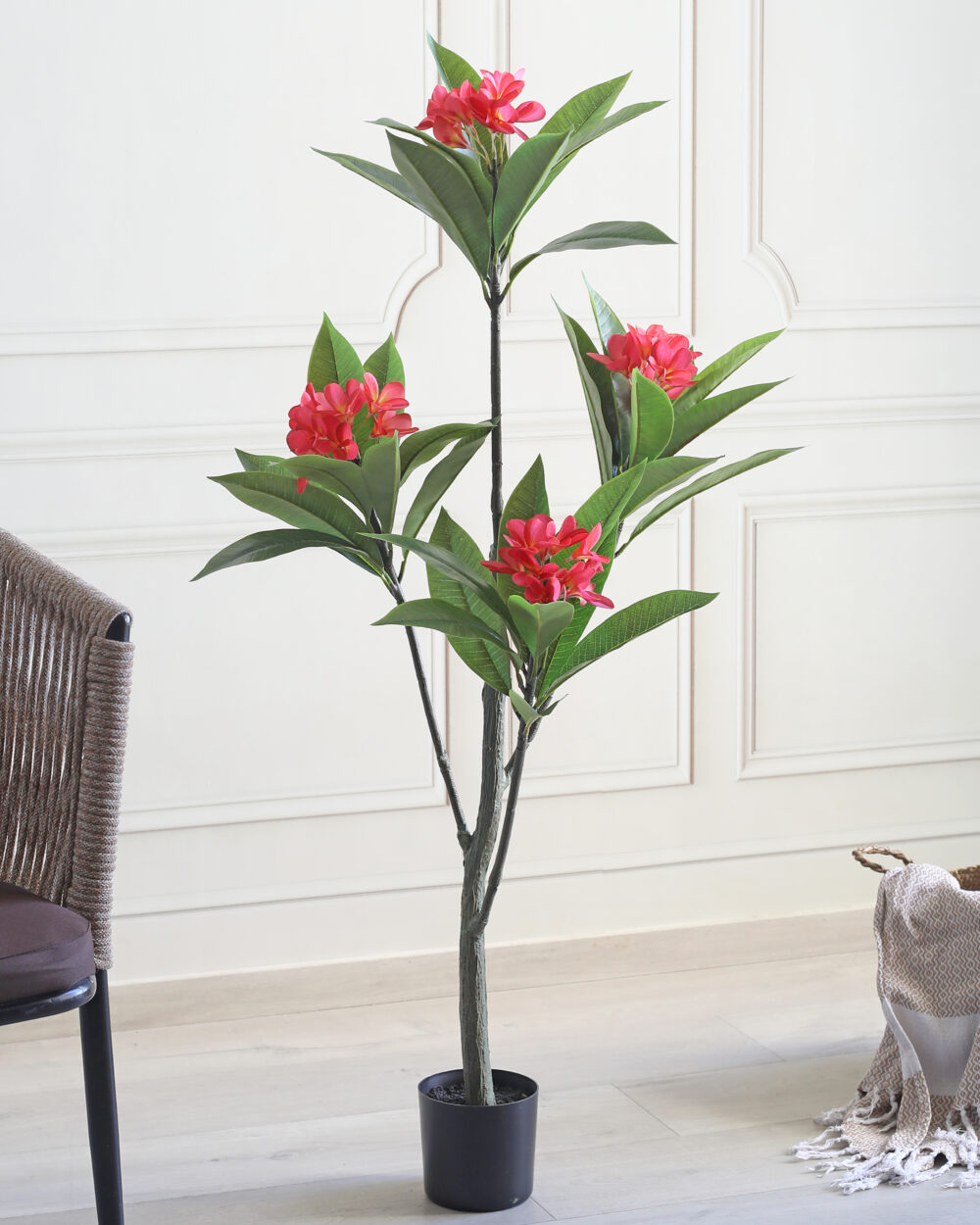 Fourwalls Artificial Frangipani Plant with Pot- 4 Feet, Pink