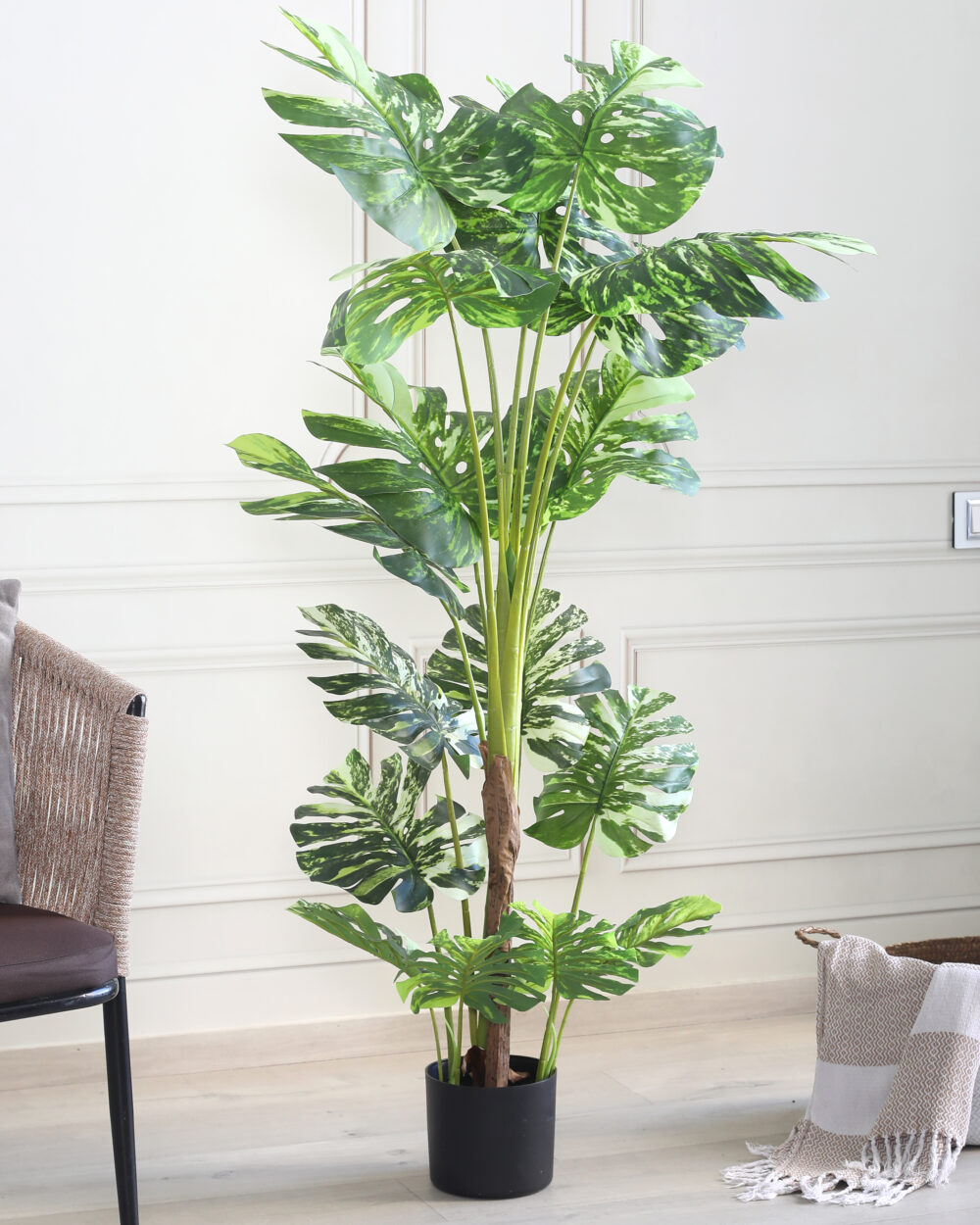 Fourwalls Artificial Variegated Monstera Plant with Pot - 5 Feet