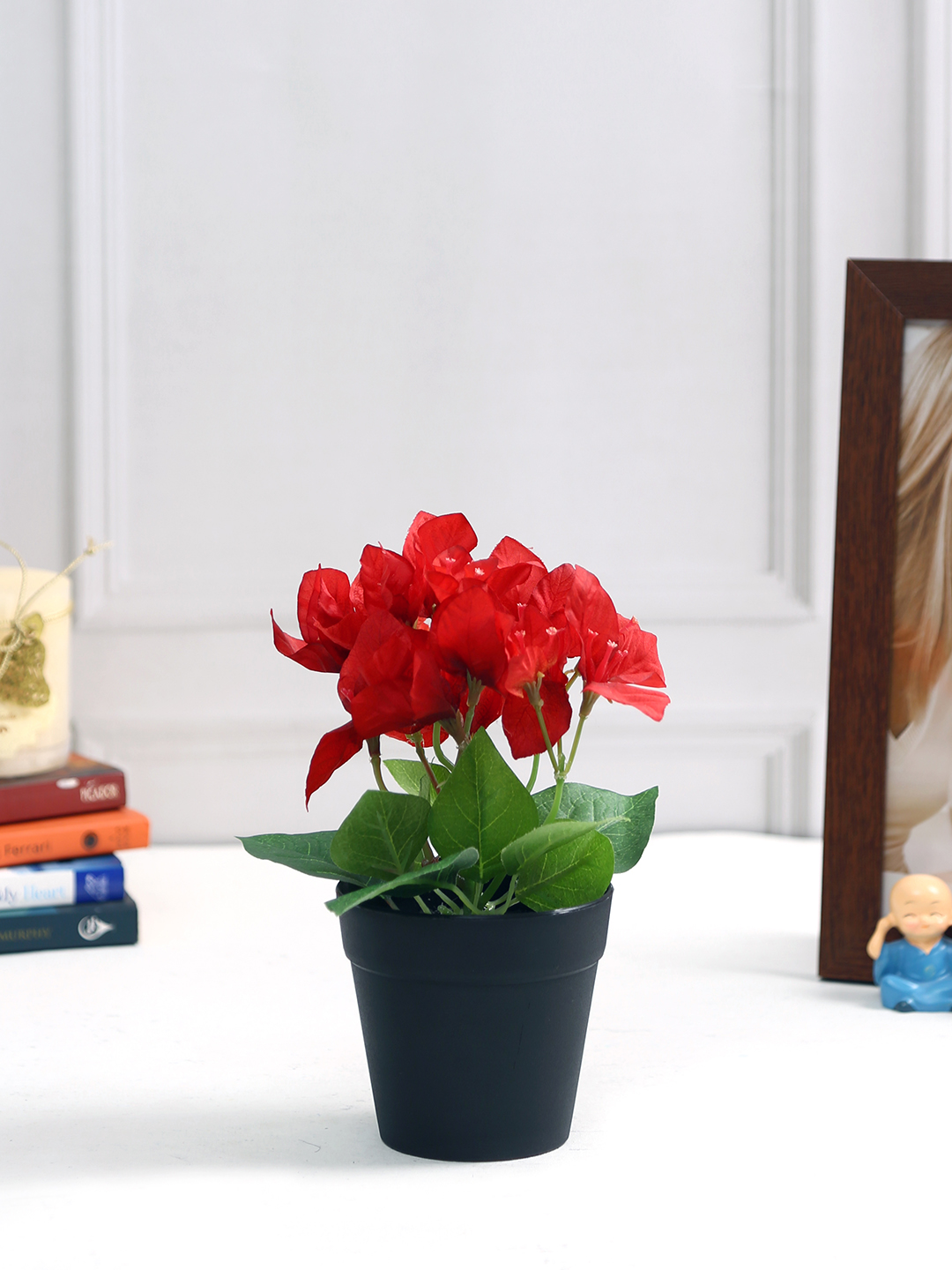 Fourwalls Artificial Bougainvillea Potted Plant in Plastic Pot (19 cm Tall)