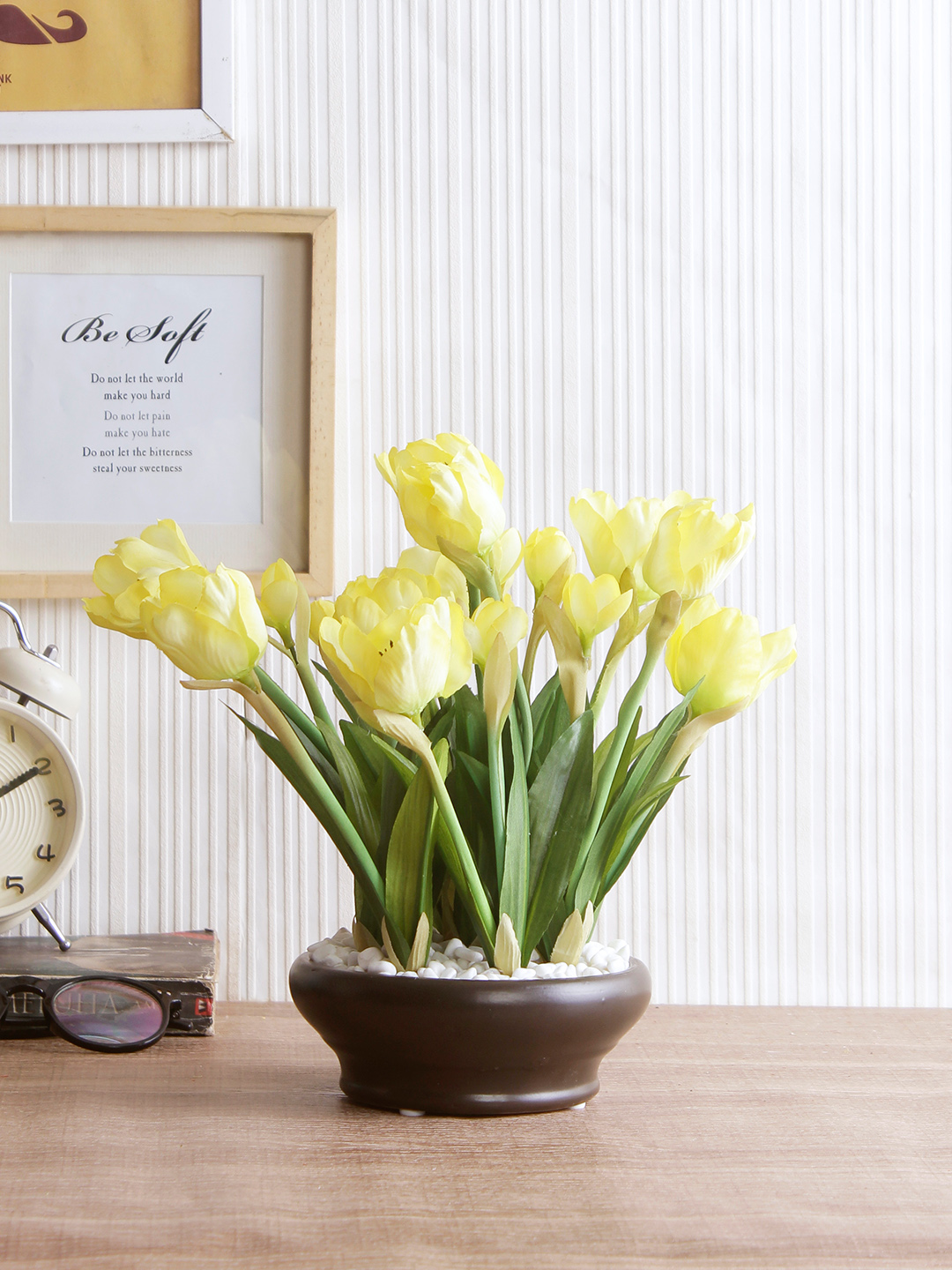 Fourwalls Artificial Tulip Plant in Ceramic Pot (26 cm Tall)