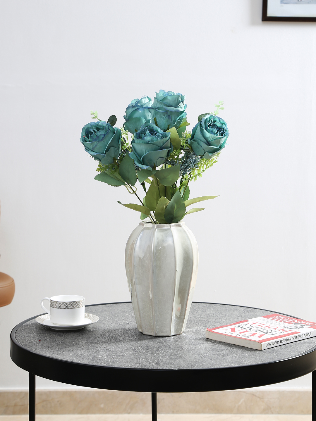 Fourwalls Premium Rose Flower Bunch for Home Decor (44 cm Tall, 6 Heads, Blue) - Image 5