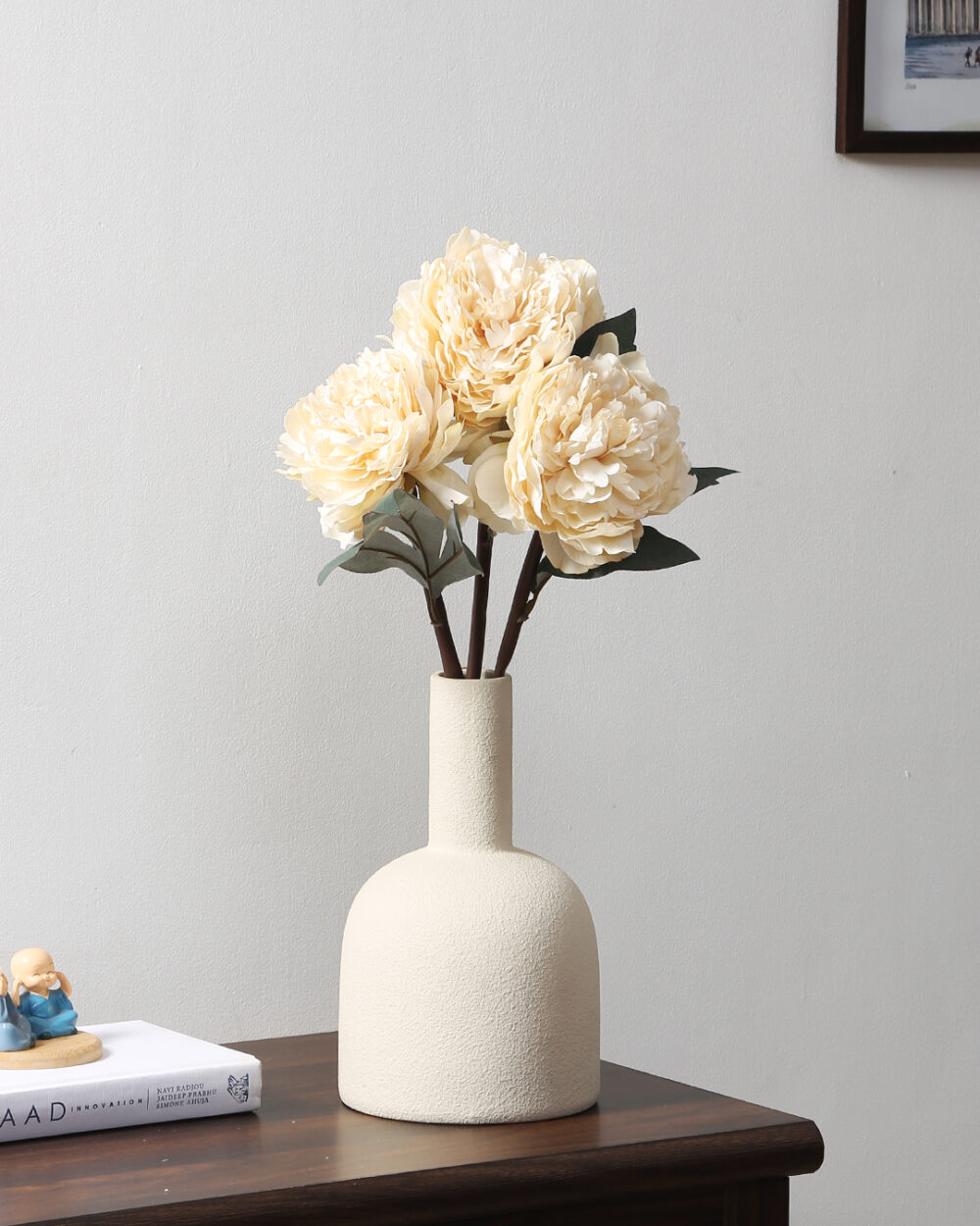 Fourwalls Beautiful Premium Peony Flower Bunch (44 cm Tall, 3 Heads, White)