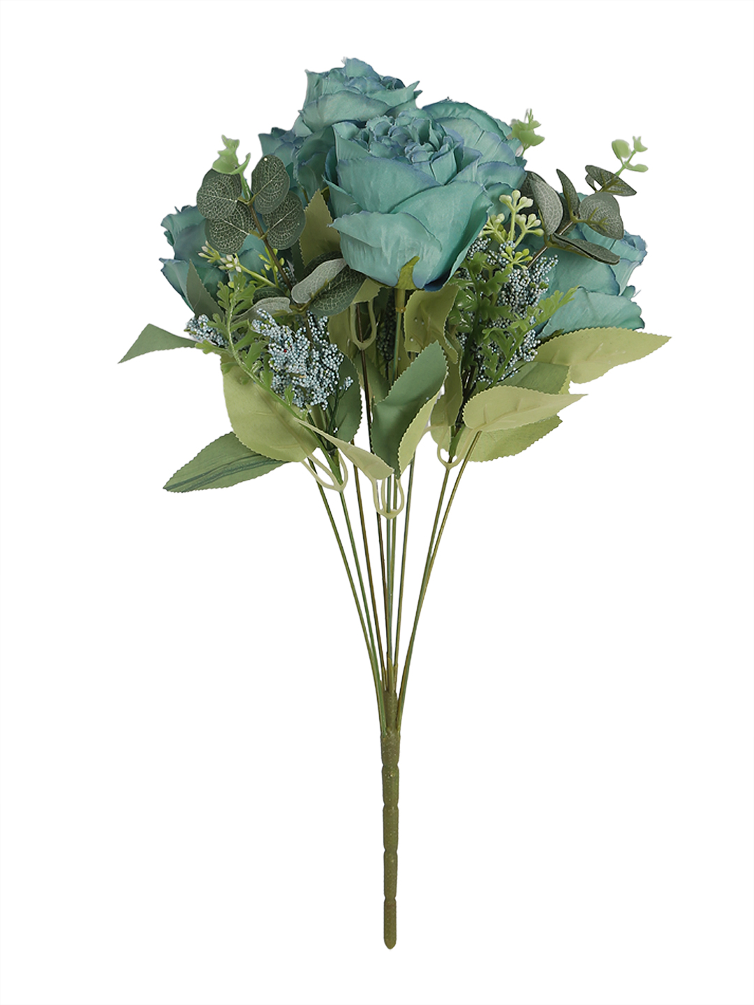 Fourwalls Premium Rose Flower Bunch for Home Decor (44 cm Tall, 6 Heads, Blue) - Image 2