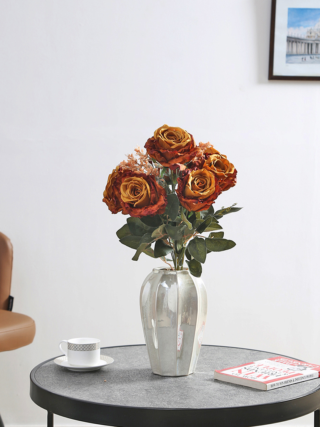 Fourwalls Premium Rose Flower Bunch (53 cm tall, 7 Heads, Brown) - Image 5