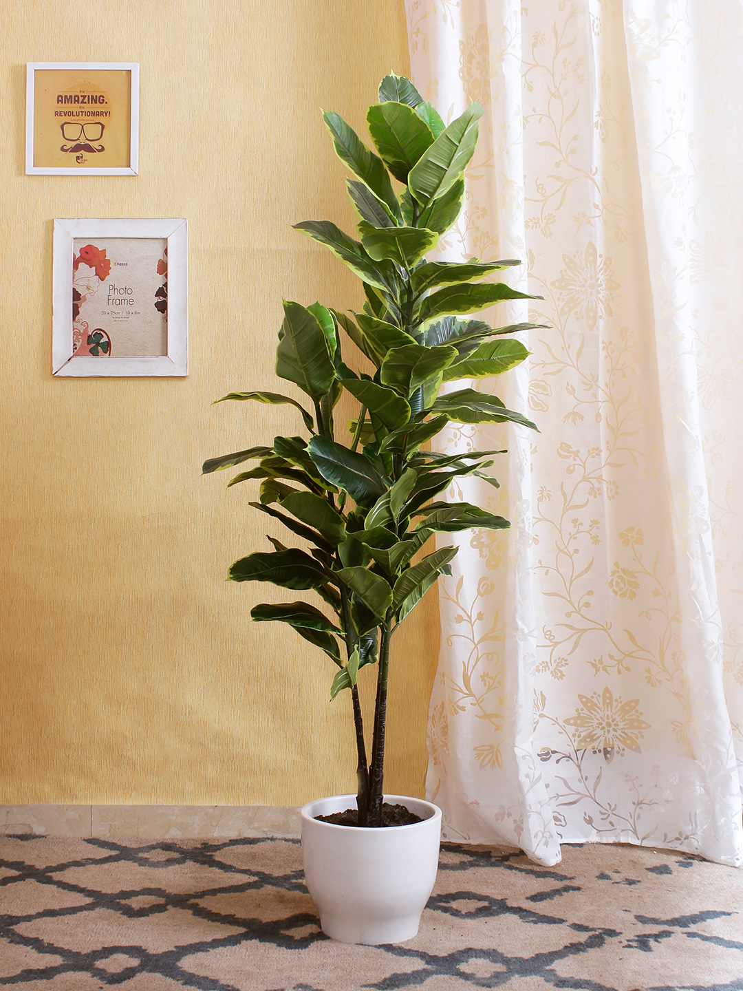 Buy Artificial Rubber Tree For Living Room 4 Feet - Fourwalls