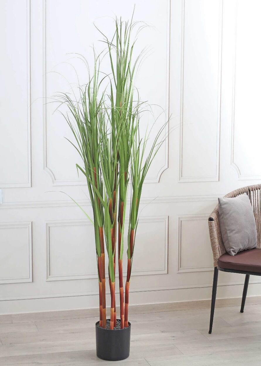 Fourwalls Artificial Sugarcane Plant with Pot - 4 Feet, Green