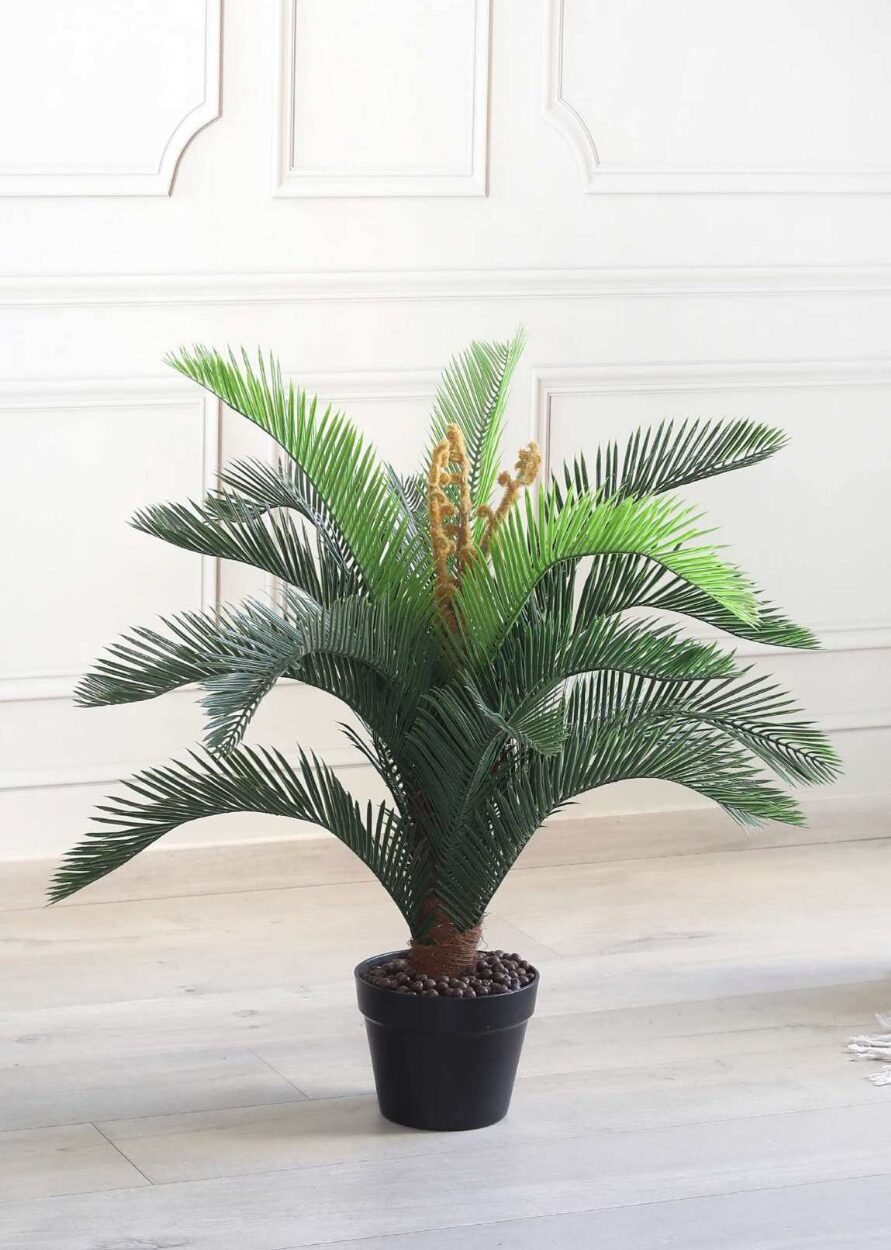 Fourwalls Artificial Cycas Sago Palm Plant with Pot - 2.5 Feet