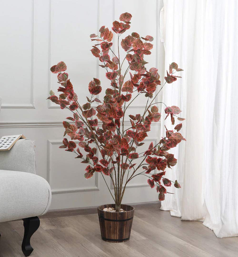 Fourwalls Artificial Pink Mountain Leaf Plant - 5 Feet