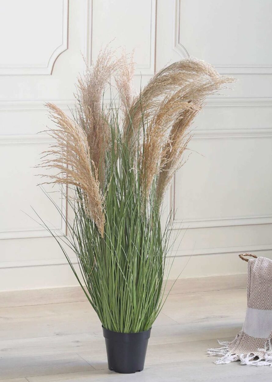 Fourwalls Artificial Pampas Grass Plant with Pot - 3.5 Feet