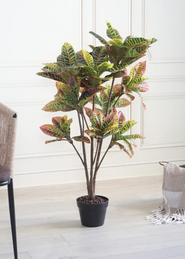 Fourwalls Artificial Croton Plant with Pot – 3.8 Feet