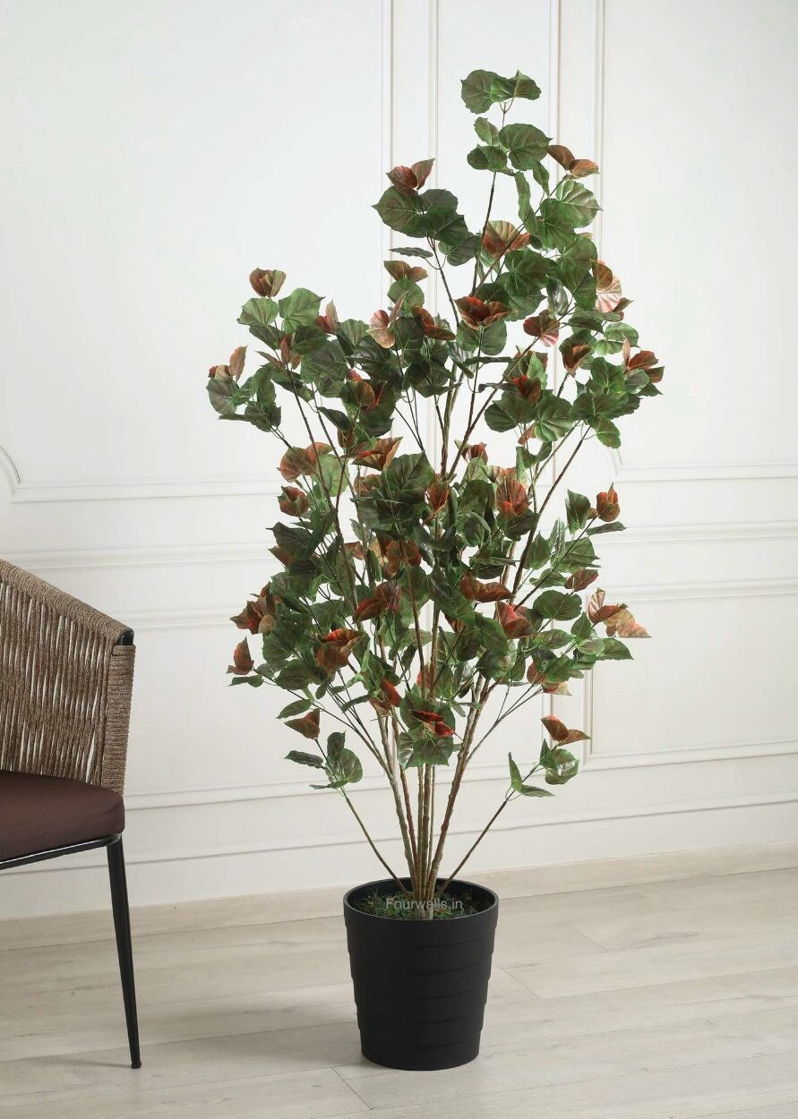 Fourwalls Artificial Green Mountain Leaf Plant - 5 Feet