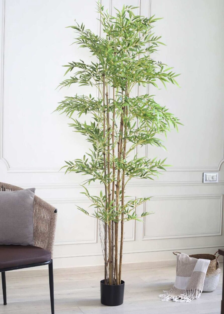 Fourwalls Artificial Real Touch Fishpole Bamboo Plant with Pot - 7 Feet