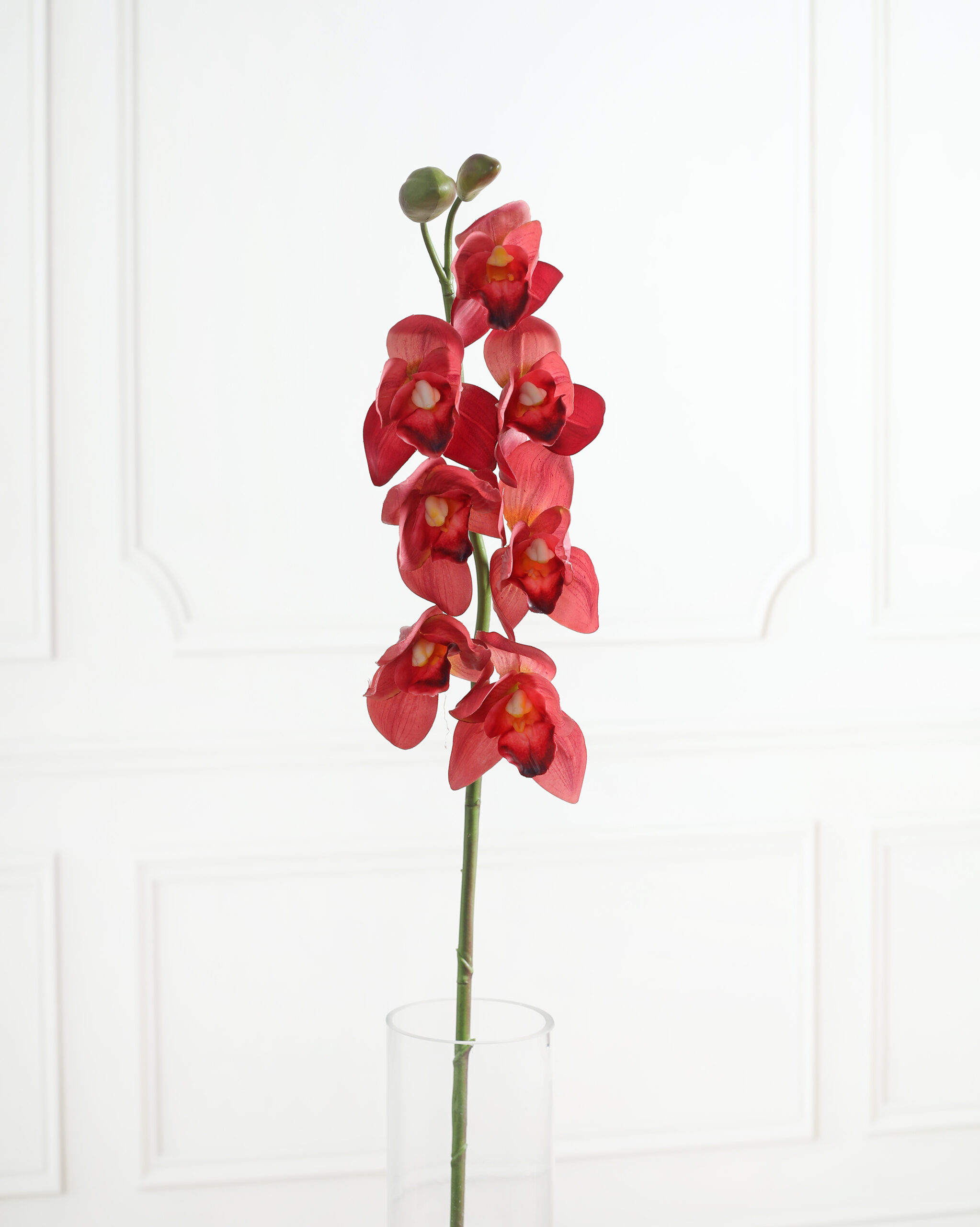 Artificial Real Touch Cymbidium Orchid Flower Stem - Red