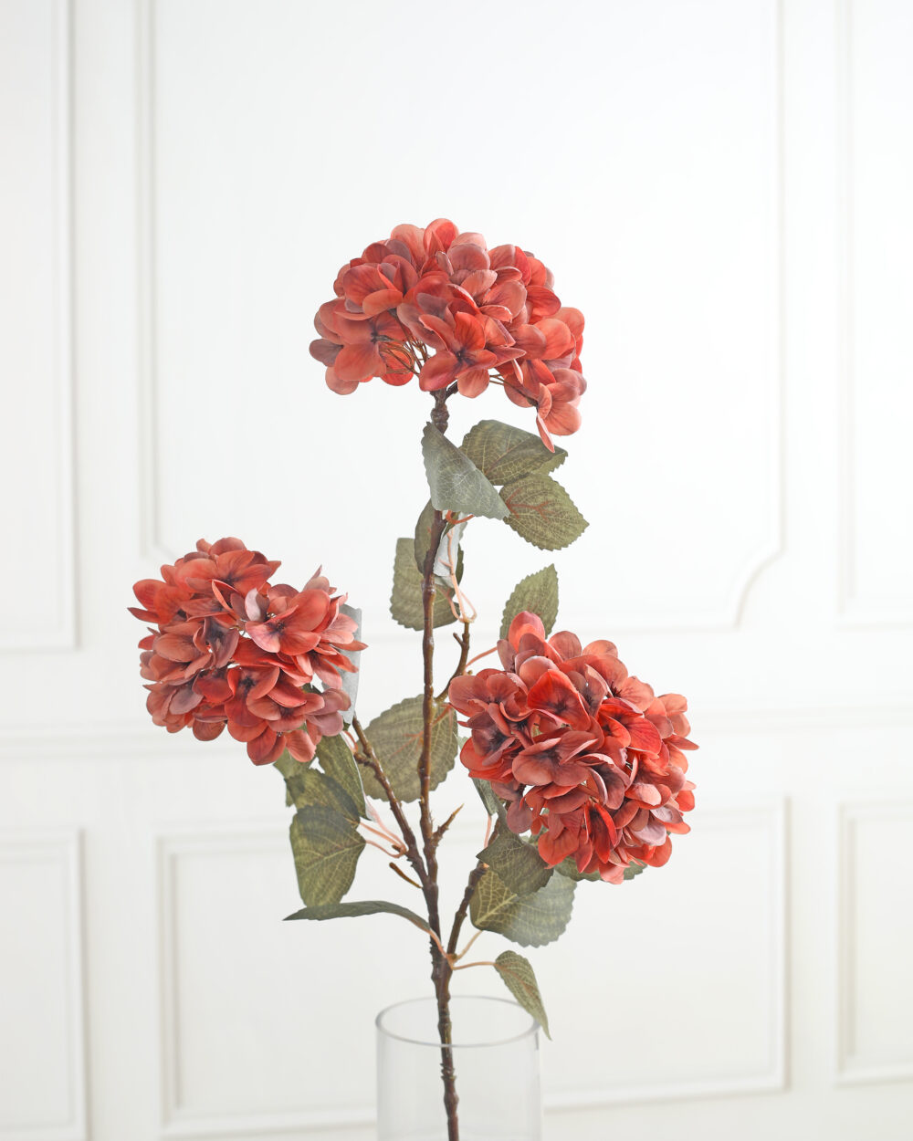 Artificial Hydrangea Silk Flower Stem - Orange
