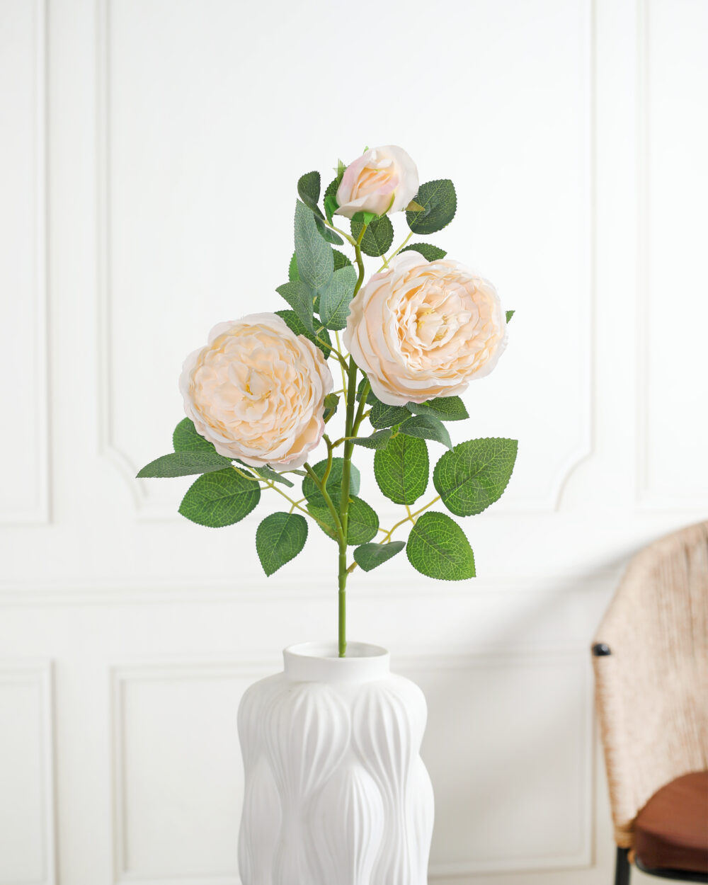 Artificial Cabbage Rose Flower Stem - White