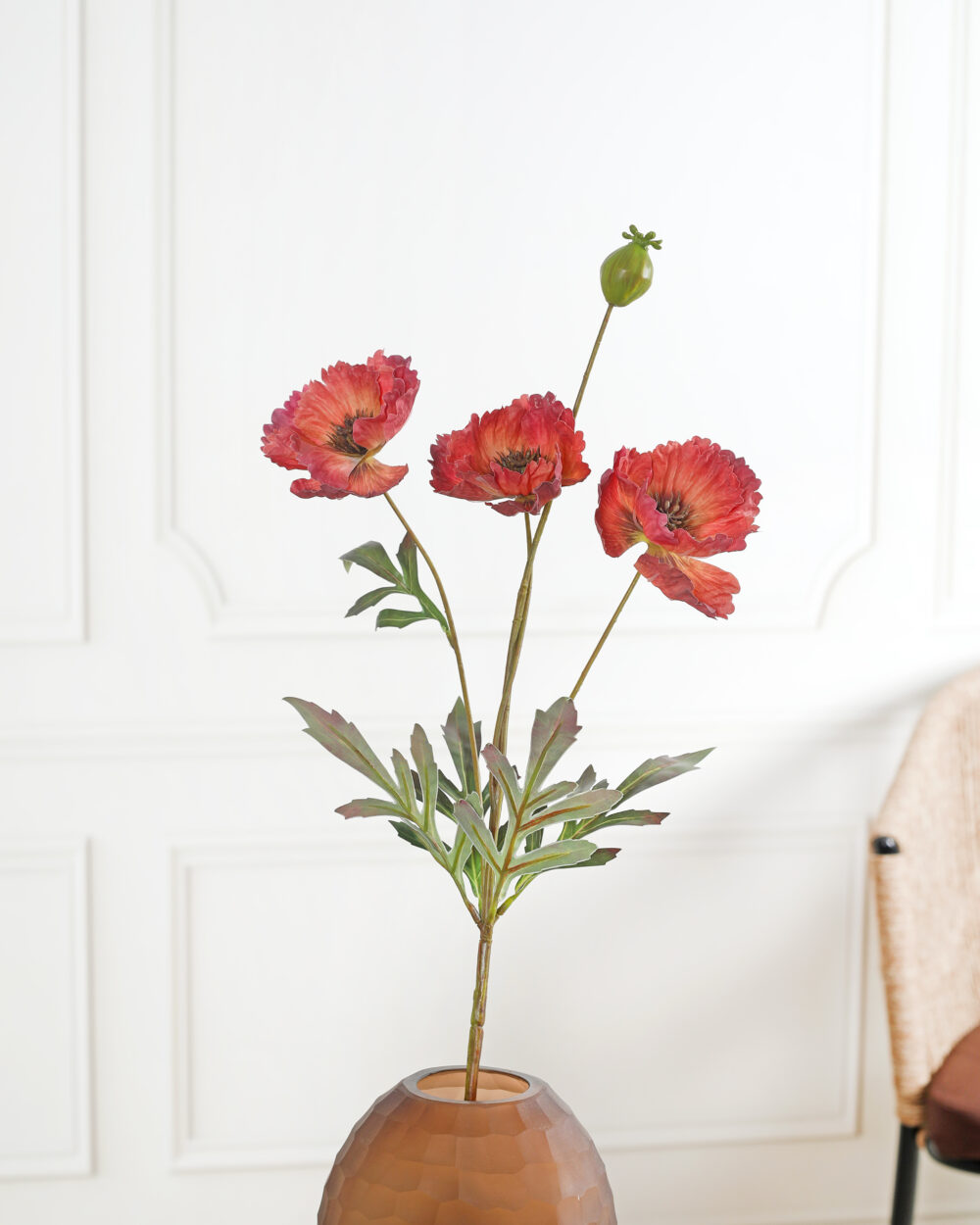 Artificial Poppy Flower Stem - Crimson Red
