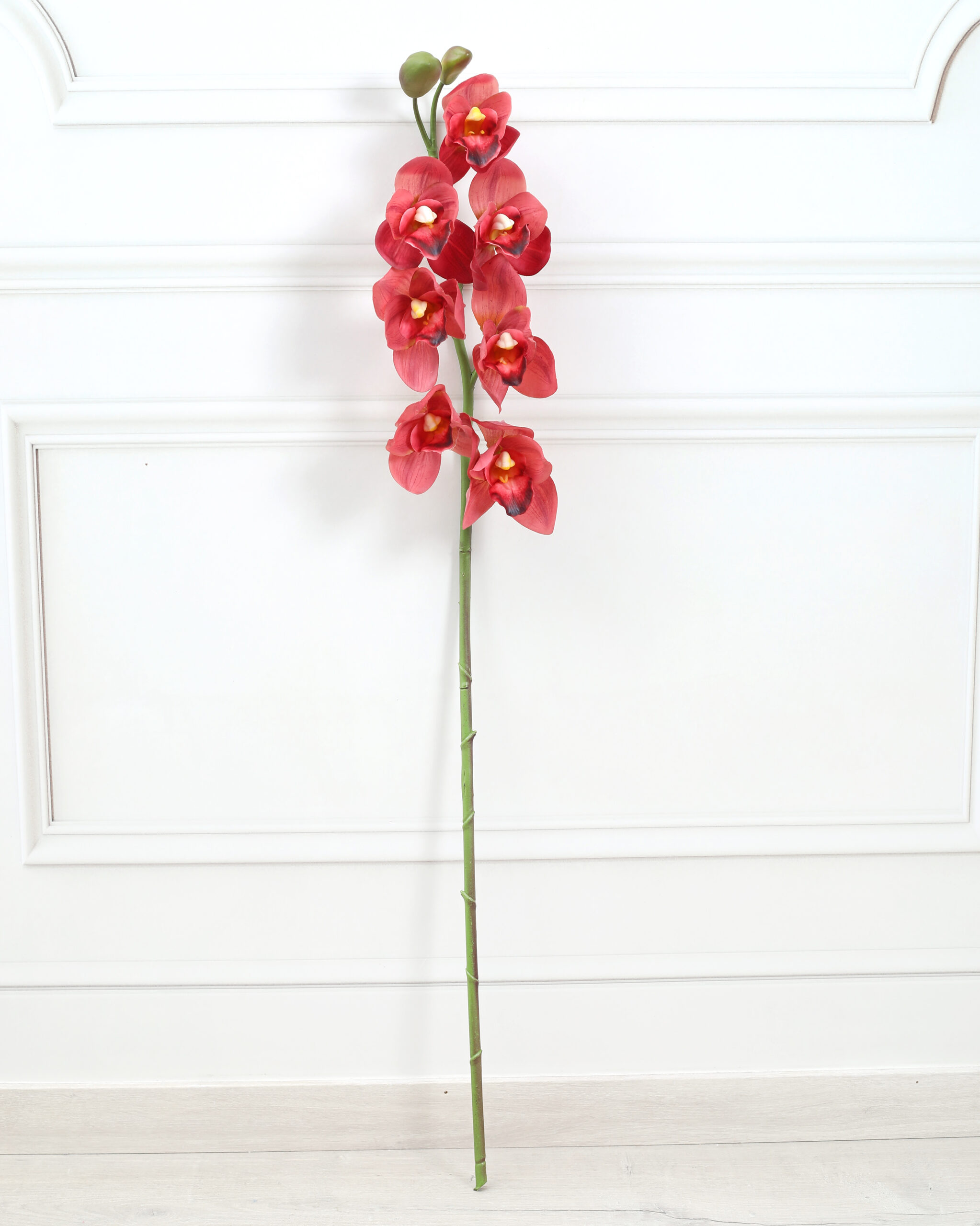 Artificial Real Touch Cymbidium Orchid Flower Stem - Red - Image 3