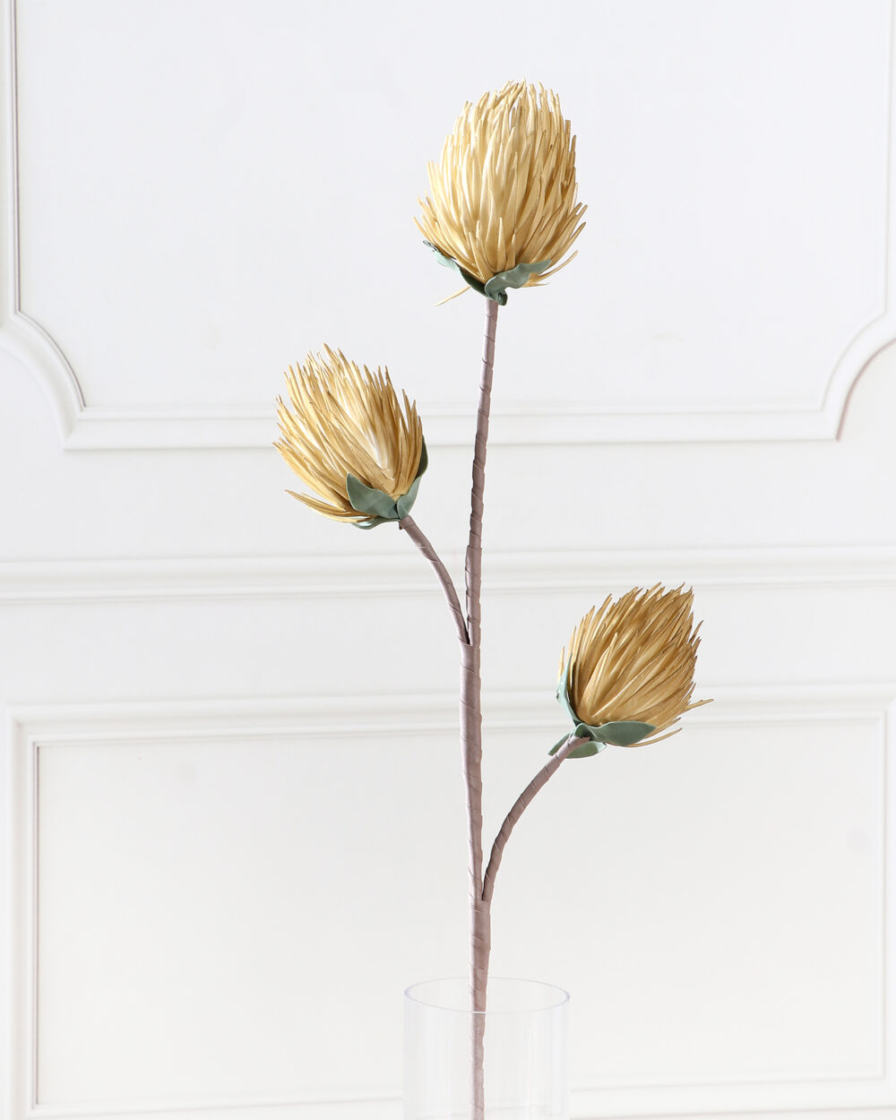 Artificial Triple Protea Foam Flower Stem - Olive