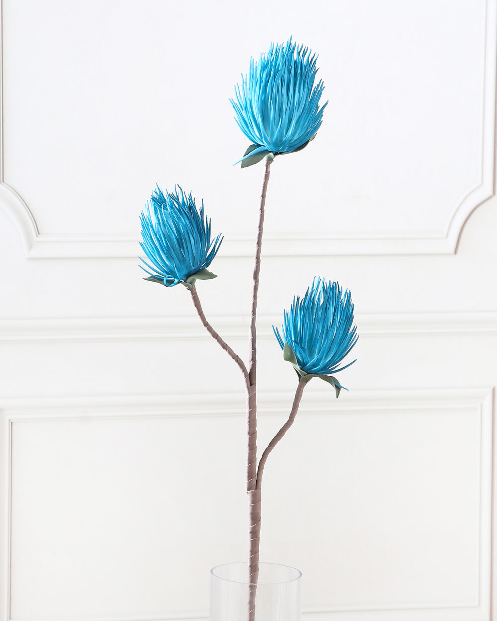 Artificial Triple Protea Foam Flower Stem - Blue