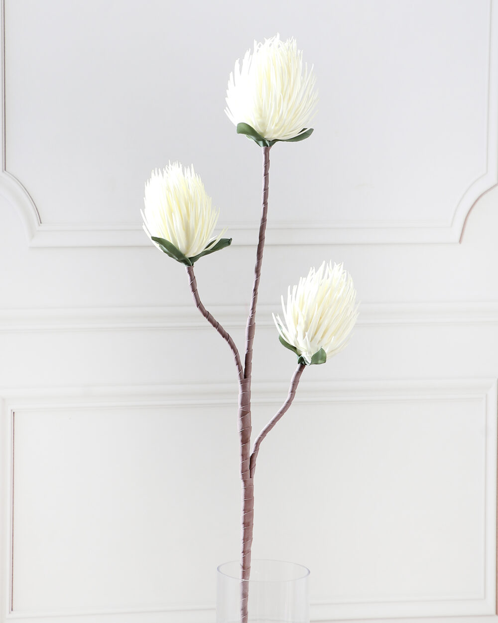 Artificial Triple Protea Foam Flower Stem - White