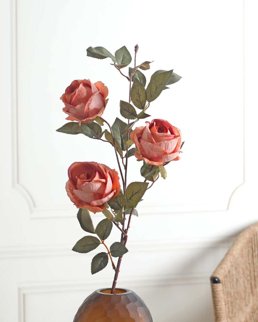 Faux Peony Silk Flower Stem - Peach