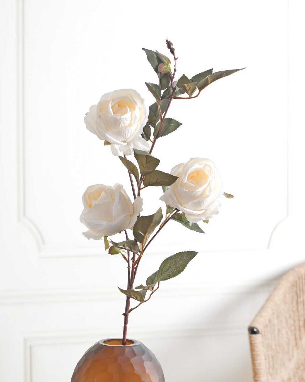 Faux Peony Silk Flower Stem - White