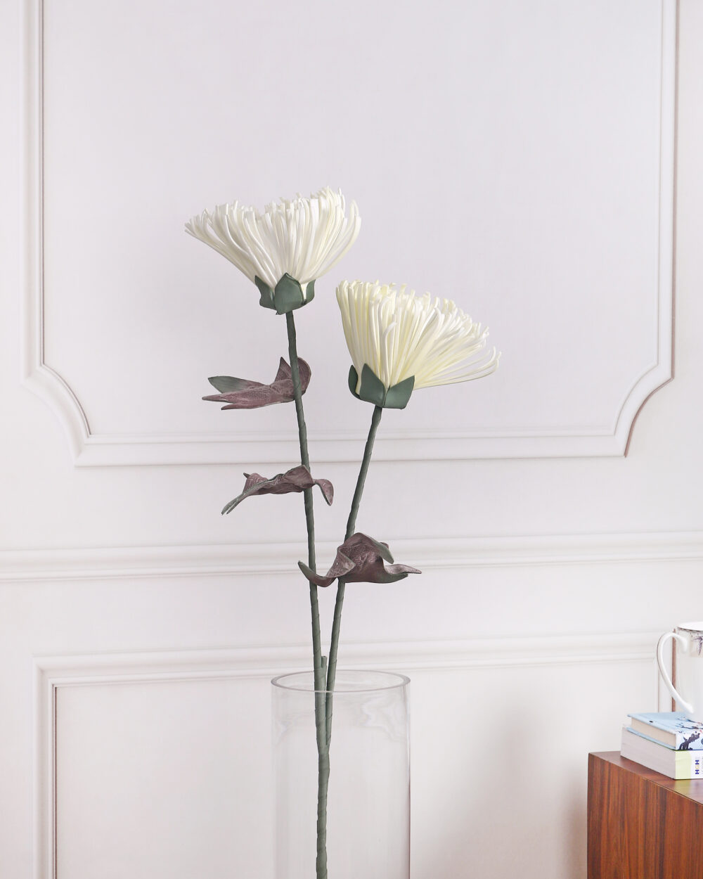Artificial Pin Cushion Foam Flower Stem - White