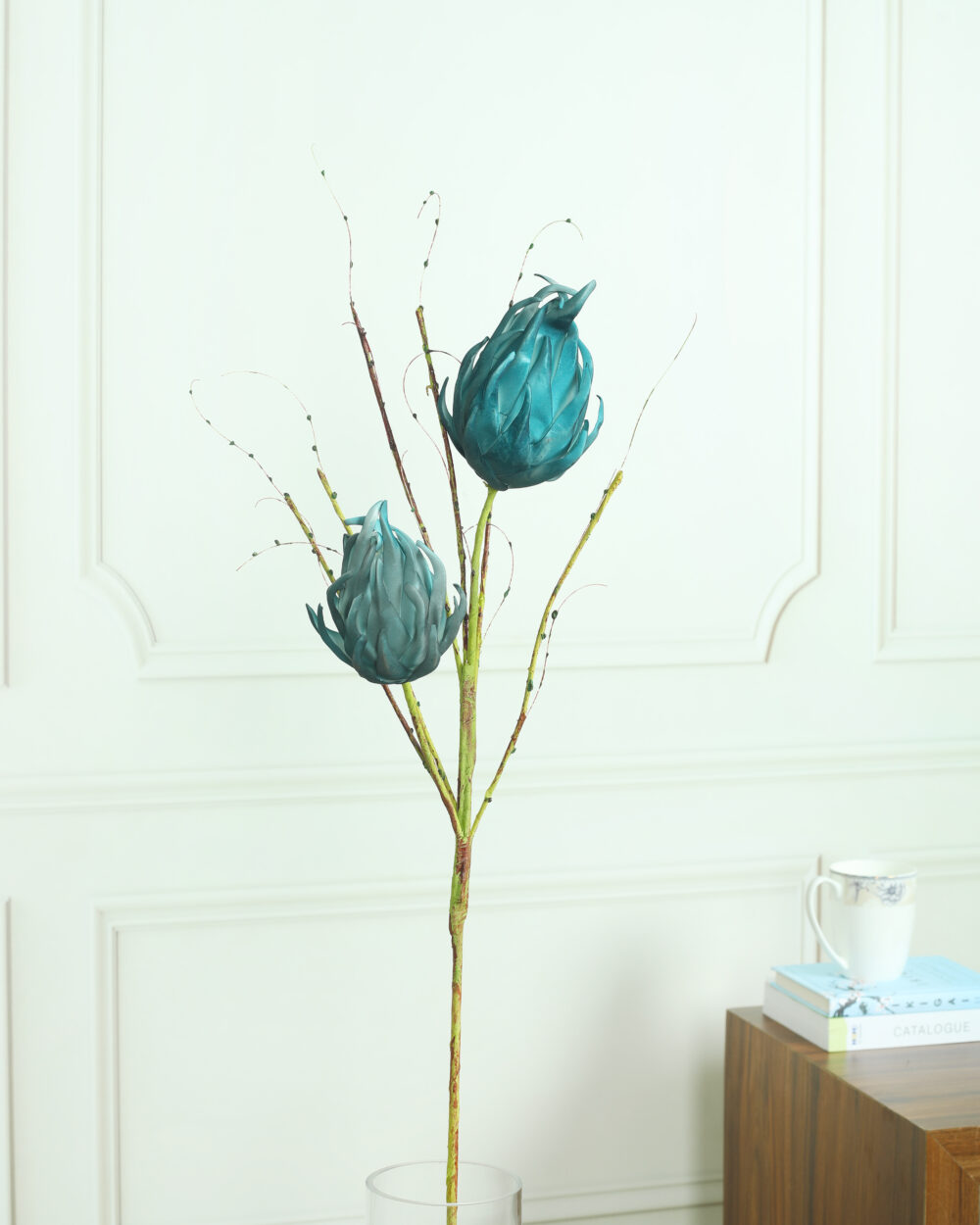 Artificial Queen Protea Foam Flower Stem - Blue