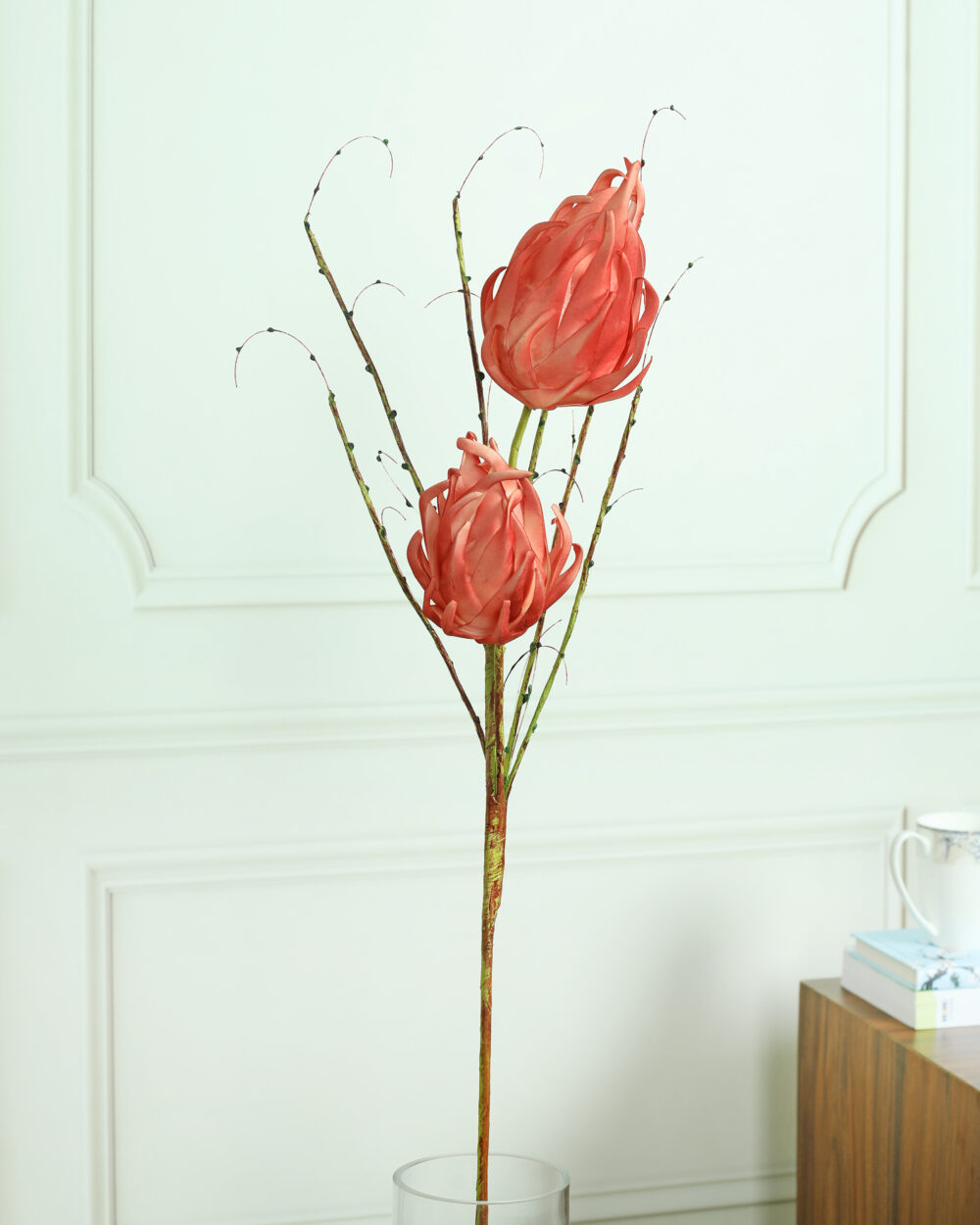 Artificial Queen Protea Foam Flower Stem - Peach
