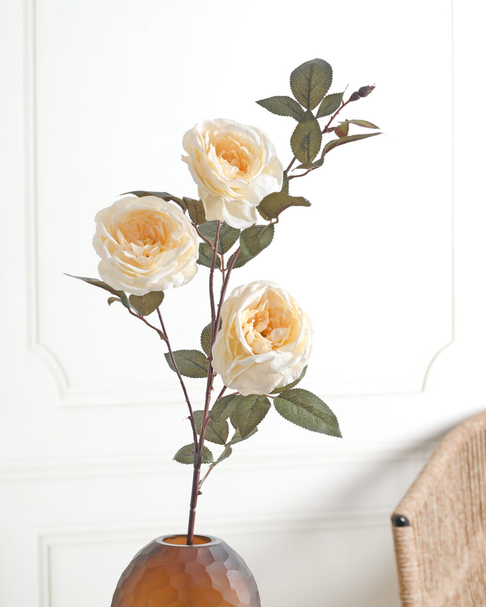 Faux Peony Silk Flower Stem - White